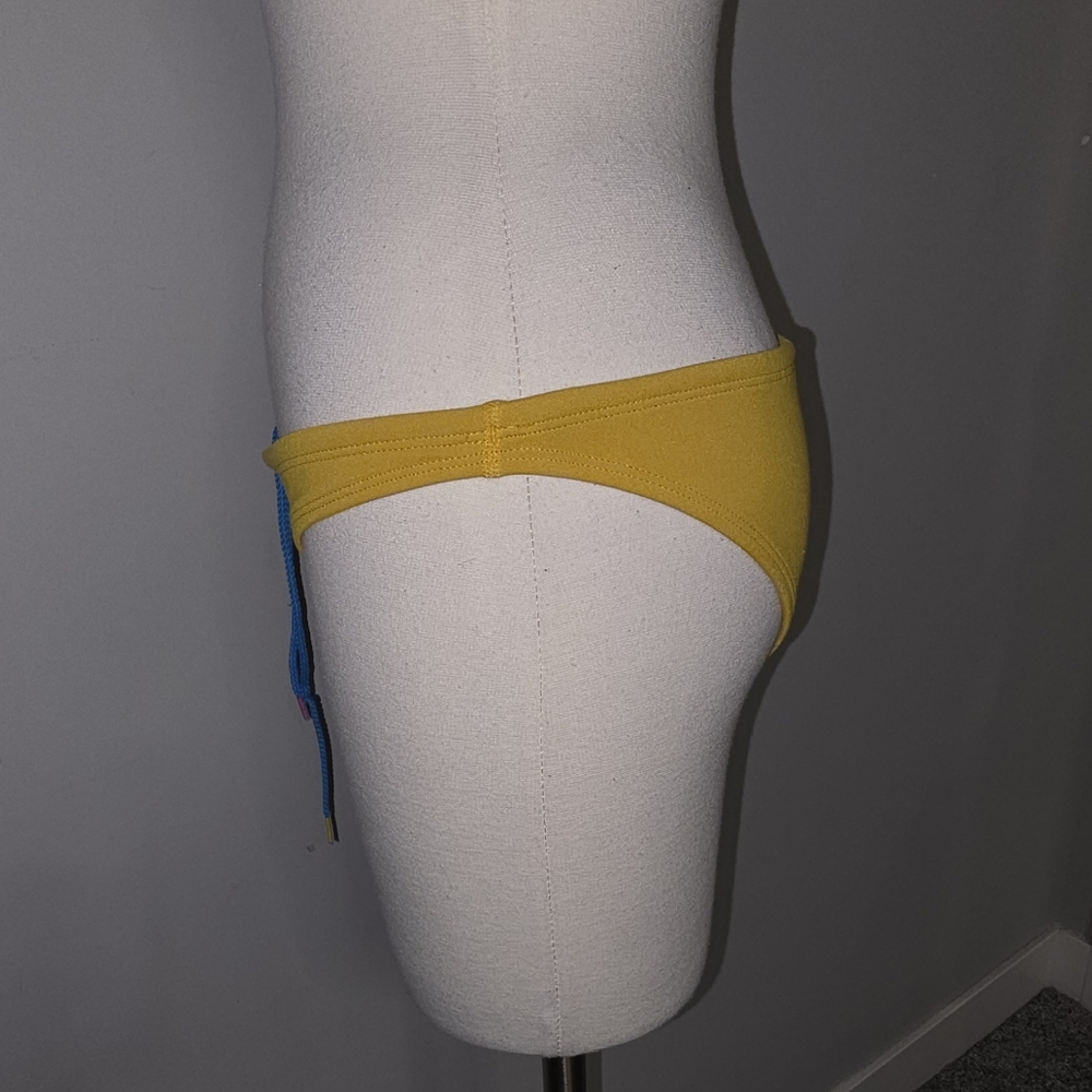 Jolyn Clothing MIDL Yellow Active Bikini Bottom Black Logo Patch Drawstring Sz S - Picture 5 of 16